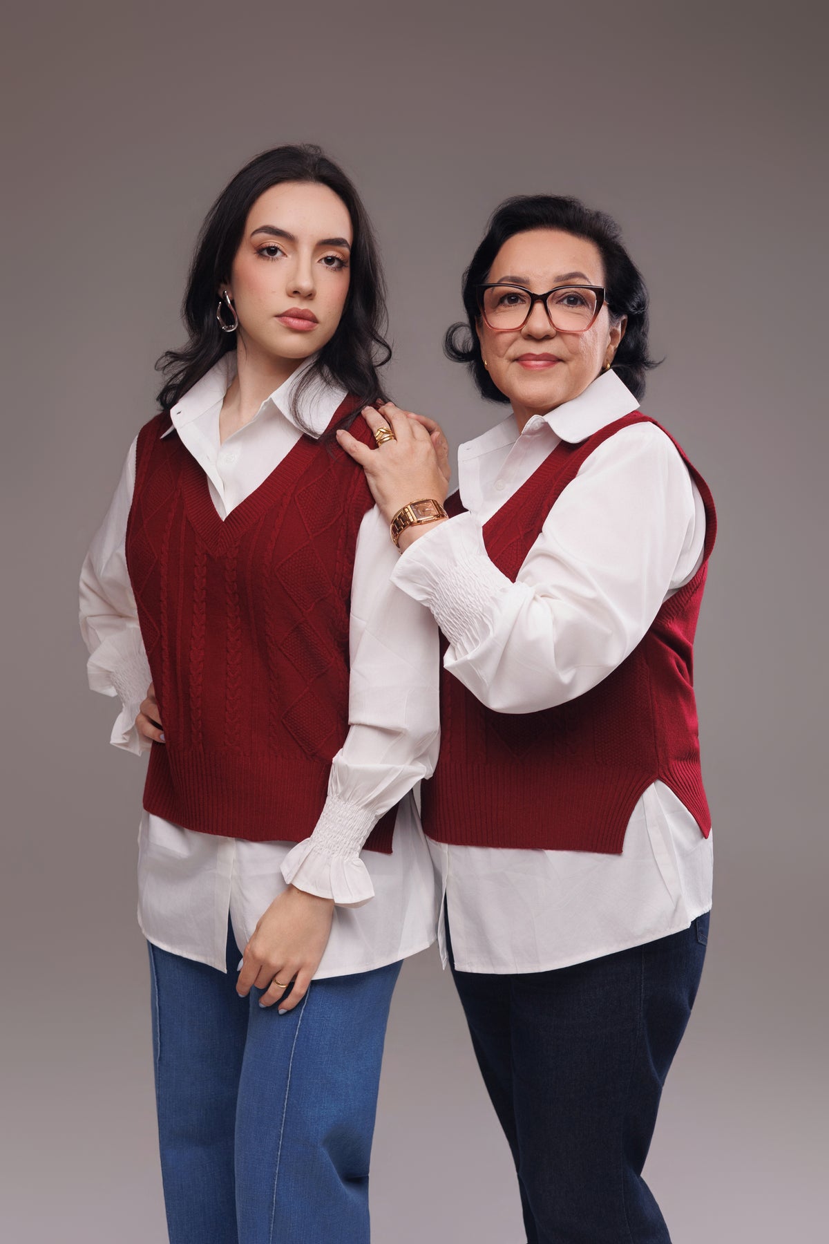 Conjunto Colete Tricot Bordô + Camisa
