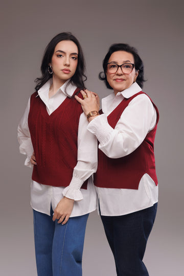 Conjunto Colete Tricot Bordô + Camisa