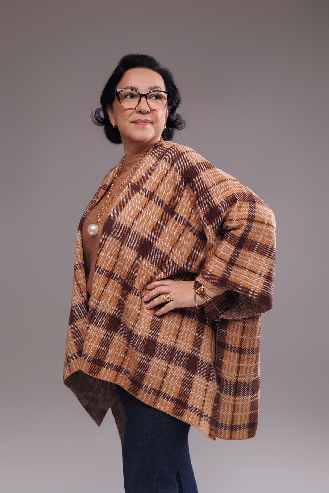 Capa Tricô Xadrez em Fio Modal com Cashmere