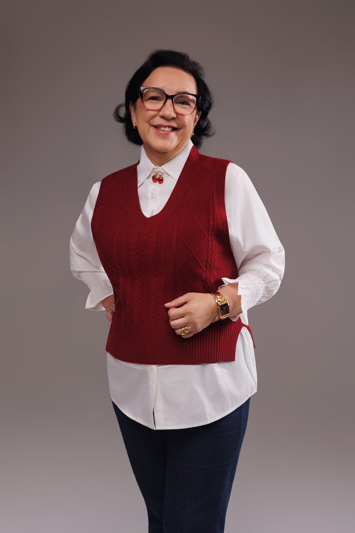 Conjunto Colete Tricot Bordô + Camisa