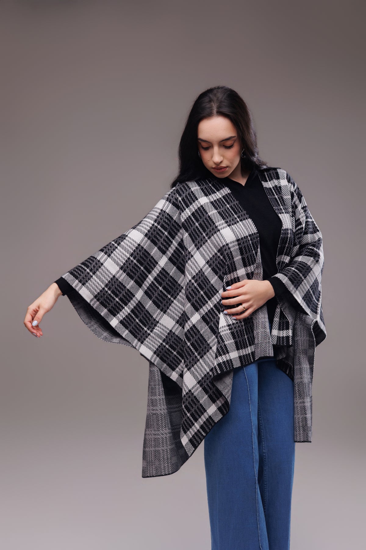Capa Tricô Xadrez em Fio Modal com Cashmere