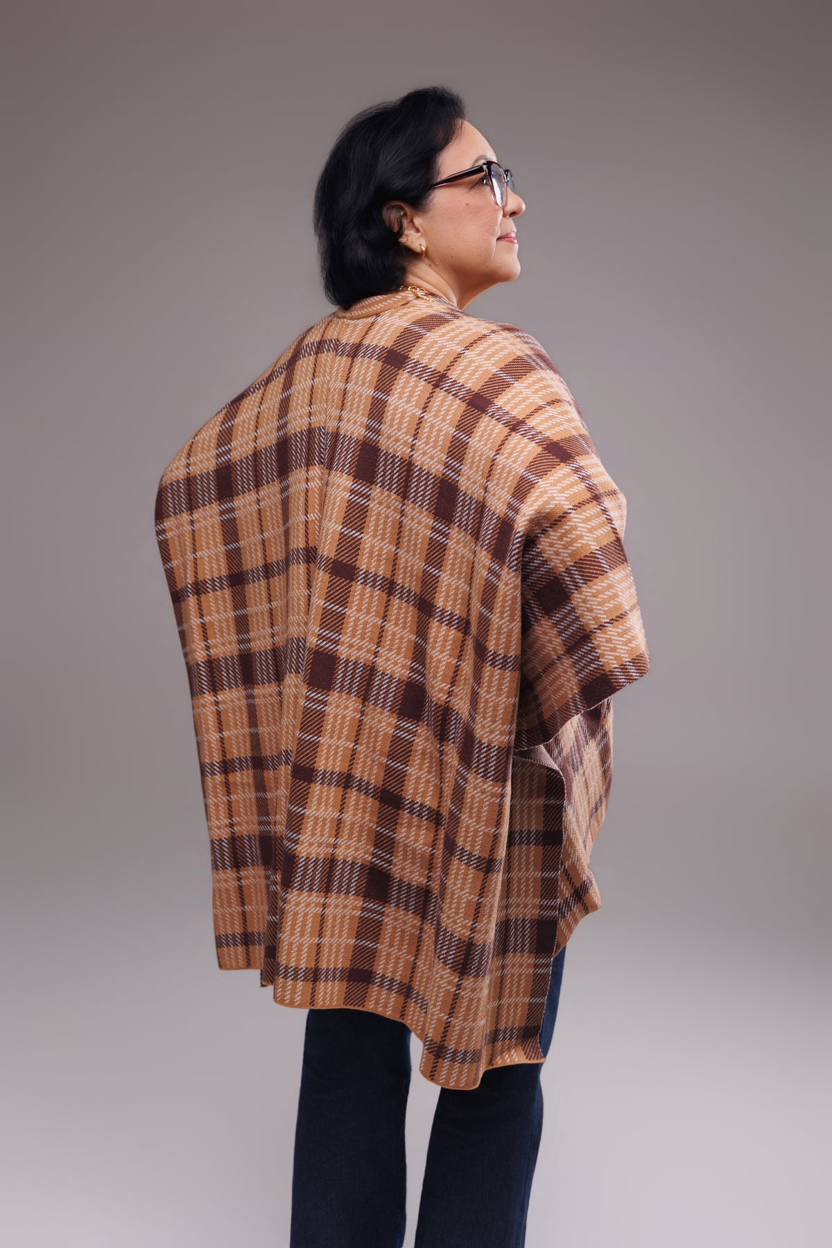 Capa Tricô Xadrez em Fio Modal com Cashmere