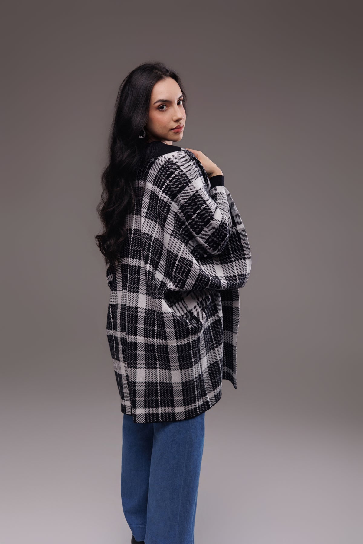 Capa Tricô Xadrez em Fio Modal com Cashmere